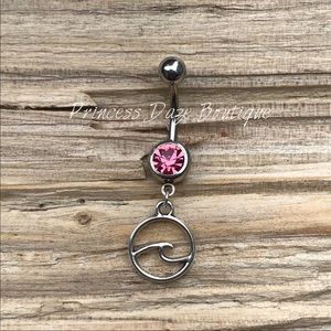 Silver Pink Gemβ Wave Belly Button Ring